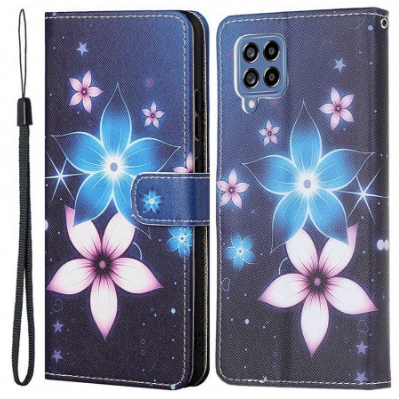 Flipové Pouzdro Na Samsung Galaxy M53 5G Na Lana Lunární Popruh Květiny