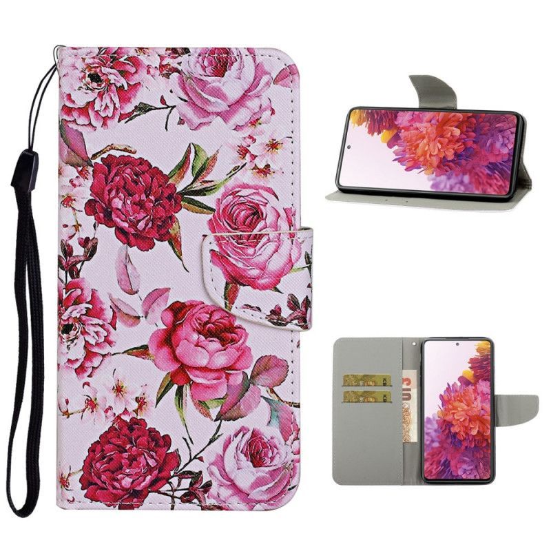 Flipové Pouzdro Na Samsung Galaxy S20 Fe Mistrovské Květiny S Páskem