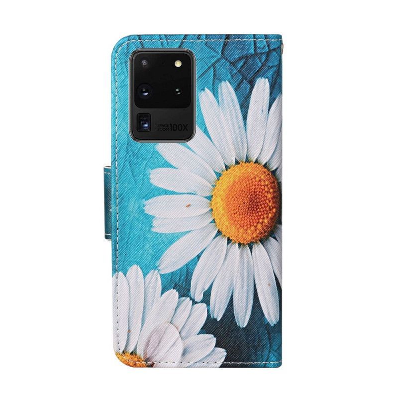 Flipové Pouzdro Na Samsung Galaxy S20 Ultra Mistrovské Květiny S Páskem