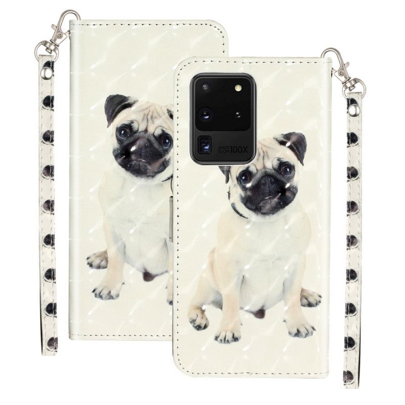 Flipové Pouzdro Na Samsung Galaxy S20 Ultra Světelné Body Pro Psy S Popruhem