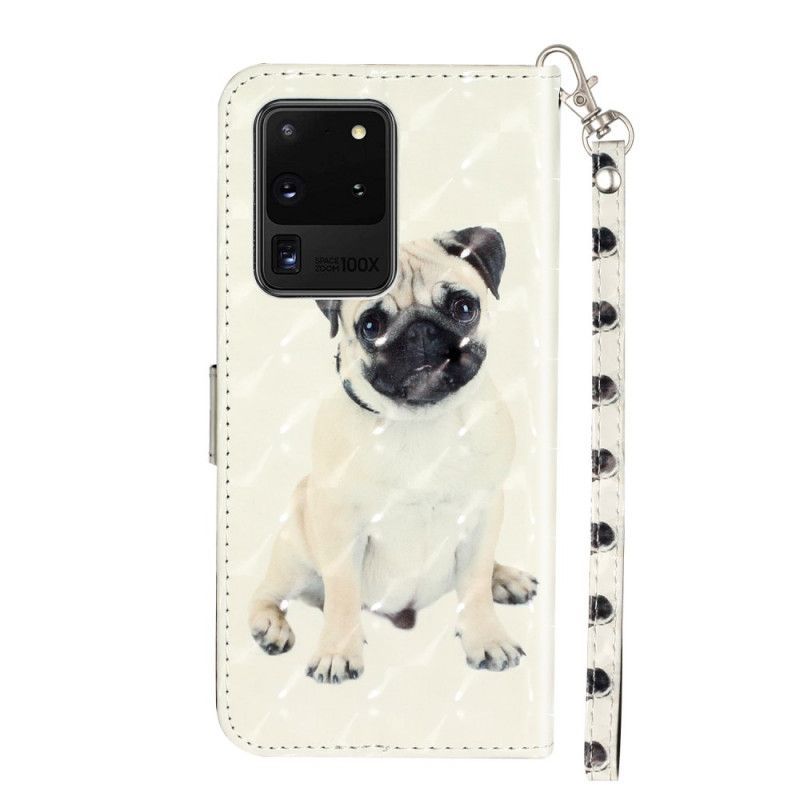 Flipové Pouzdro Na Samsung Galaxy S20 Ultra Světelné Body Pro Psy S Popruhem