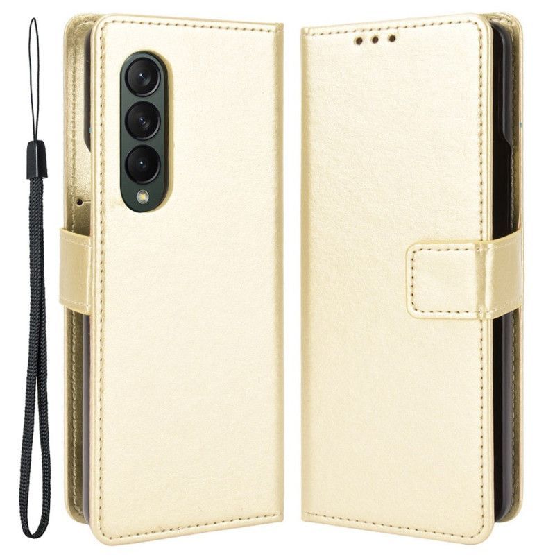 Flipové Pouzdro Na Samsung Galaxy Z Fold 4 Na Lana Klasický Pásek Z Hladké Umělé Kůže