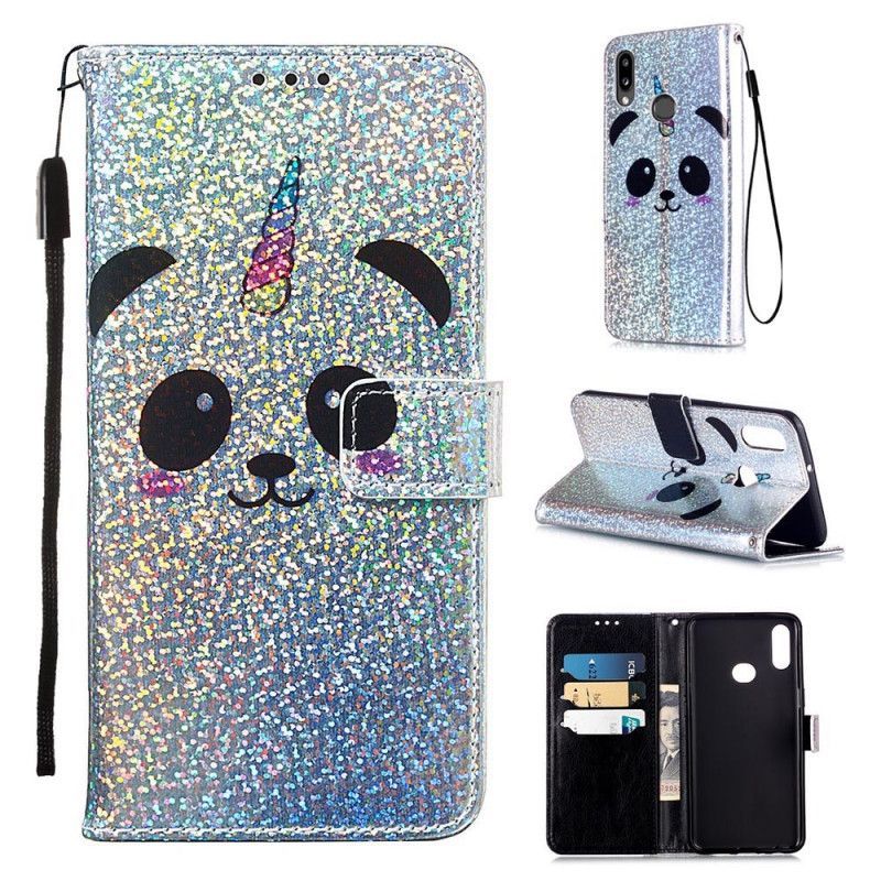 Flipové Pouzdro Samsung Galaxy A10s Panda Na Třpytivém Pozadí