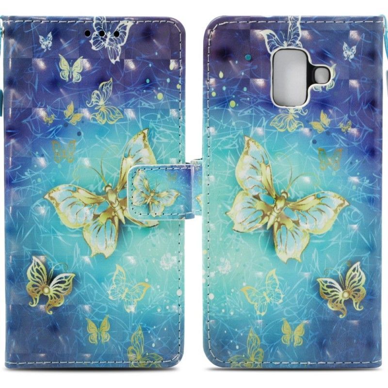 Flipové Pouzdro Samsung Galaxy A6 3d Zlatí Motýli