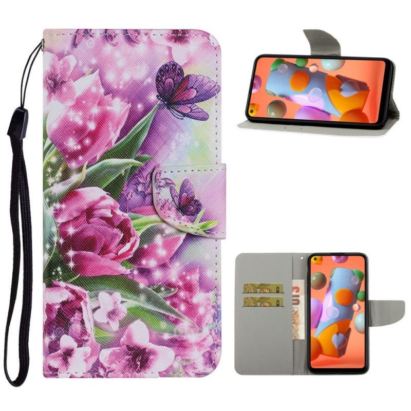 Flipové Pouzdro Samsung Galaxy M11 Motýli A Tulipány