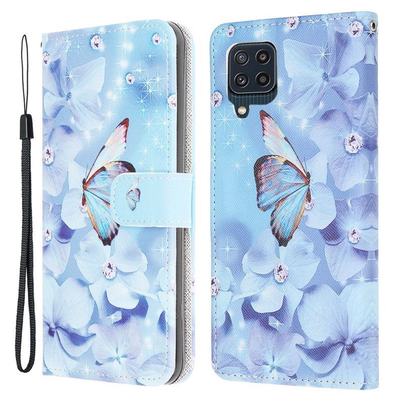 Flipové Pouzdro Samsung Galaxy M32 Diamantoví Řemínkoví Motýli