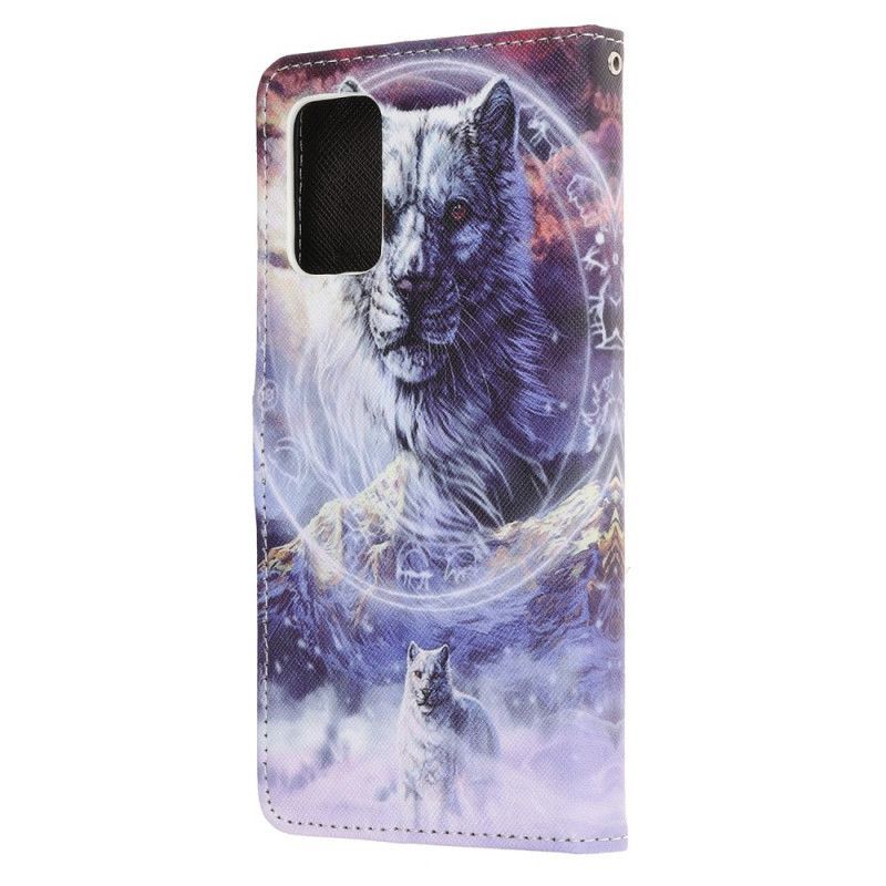 Flipové Pouzdro Samsung Galaxy S20 Fe Vlk V Zimě S Popruhem