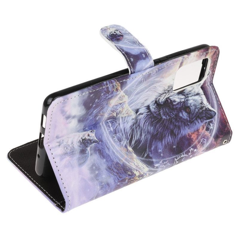 Flipové Pouzdro Samsung Galaxy S20 Fe Vlk V Zimě S Popruhem