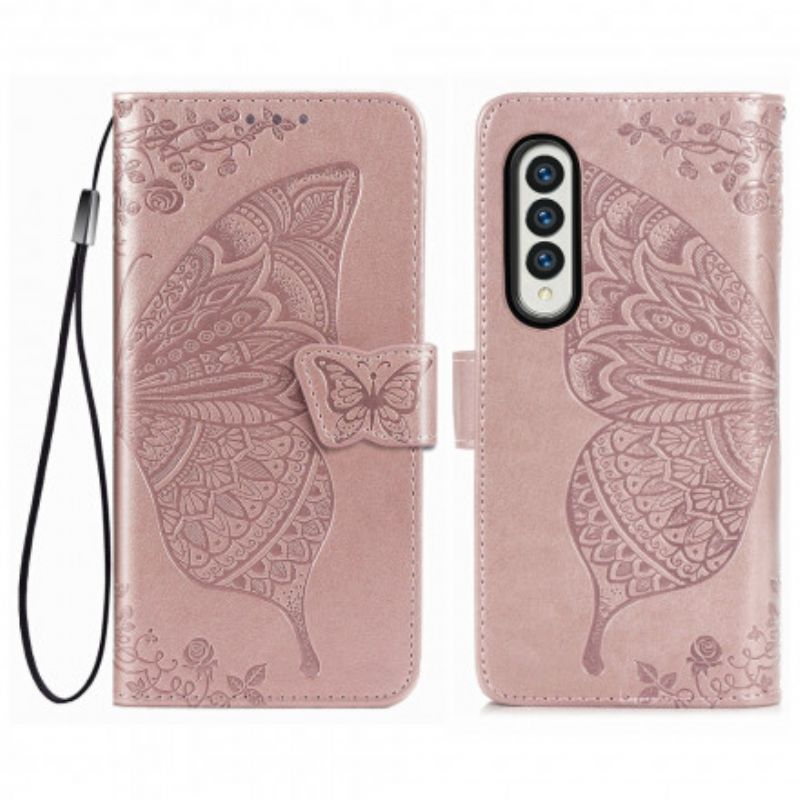 Flipové Pouzdro Samsung Galaxy Z Fold 3 5g Designový Motýl Se Šňůrkou