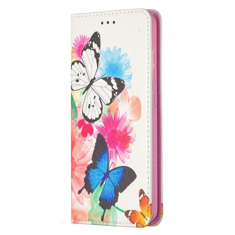 Kožené Pouzdro Folio Na Samsung Galaxy A52 4g / A52 5g Barevní Motýli