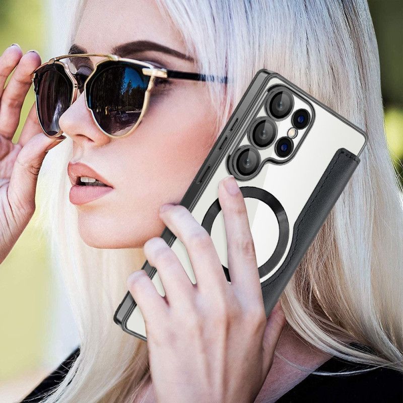 Kožené Pouzdro Folio Na Samsung Galaxy S25 Ultra 5g Prošívané Kompatibilní S Magsafe