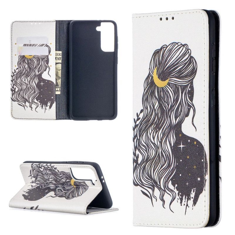 Kožené Pouzdro Folio Samsung Galaxy S21 5g Krásné Vlasy