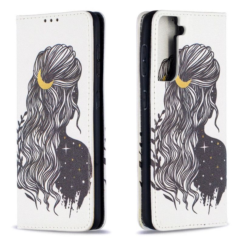 Kožené Pouzdro Folio Samsung Galaxy S21 5g Krásné Vlasy