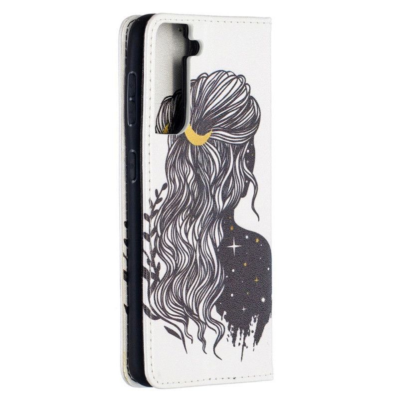 Kožené Pouzdro Folio Samsung Galaxy S21 5g Krásné Vlasy