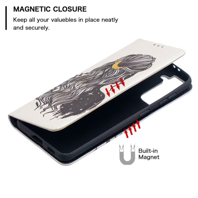 Kožené Pouzdro Folio Samsung Galaxy S21 5g Krásné Vlasy