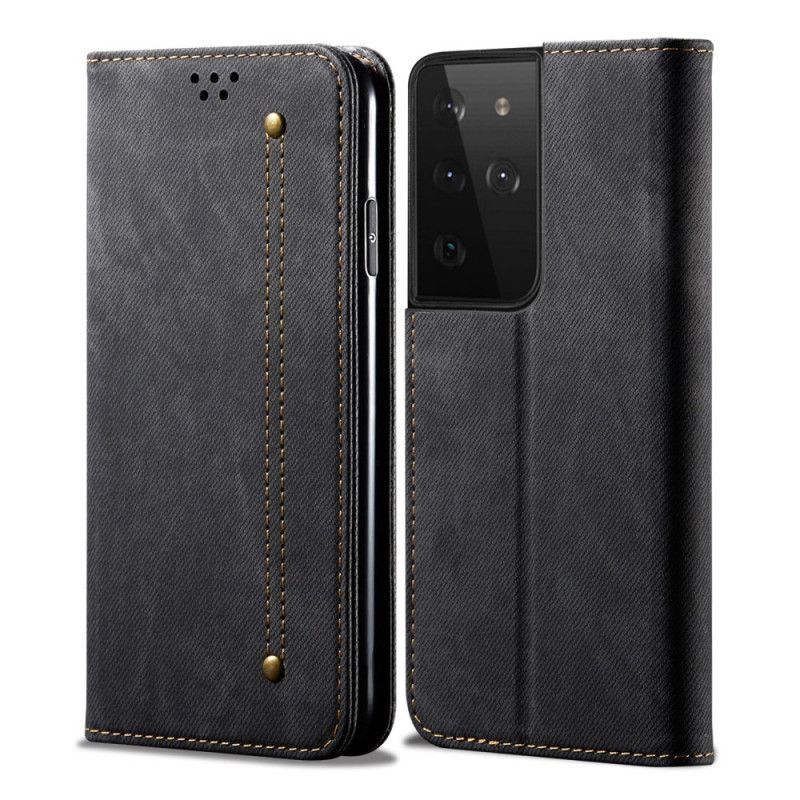 Kožené Pouzdro Folio Samsung Galaxy S21 Ultra 5g Džínová Látka