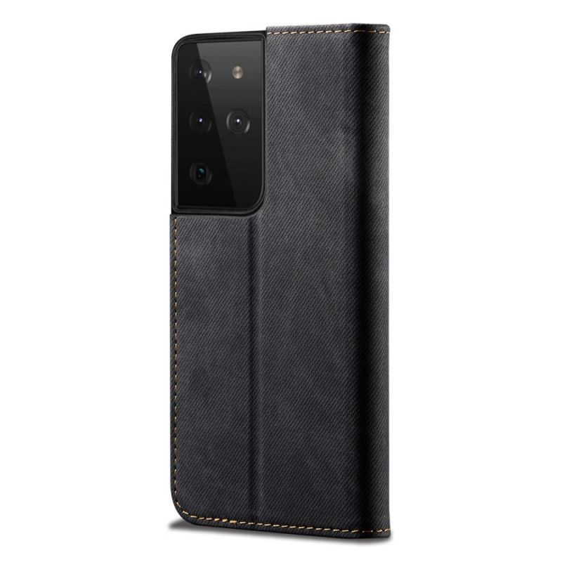Kožené Pouzdro Folio Samsung Galaxy S21 Ultra 5g Džínová Látka