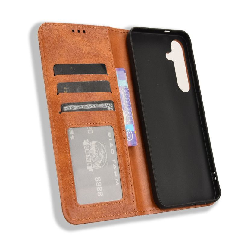 Kožené Pouzdro Folio Samsung Galaxy S25 Fe Vintage Okraj