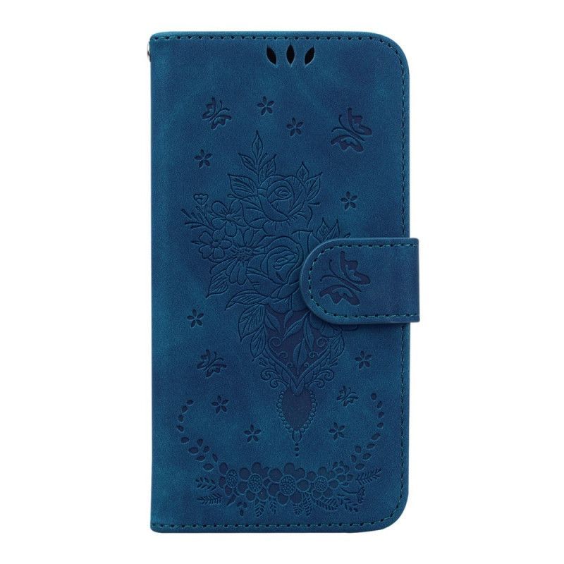 Kožené Pouzdro Na Samsung Galaxy A14 / A14 5G Na Lana Strappy Růže A Motýli