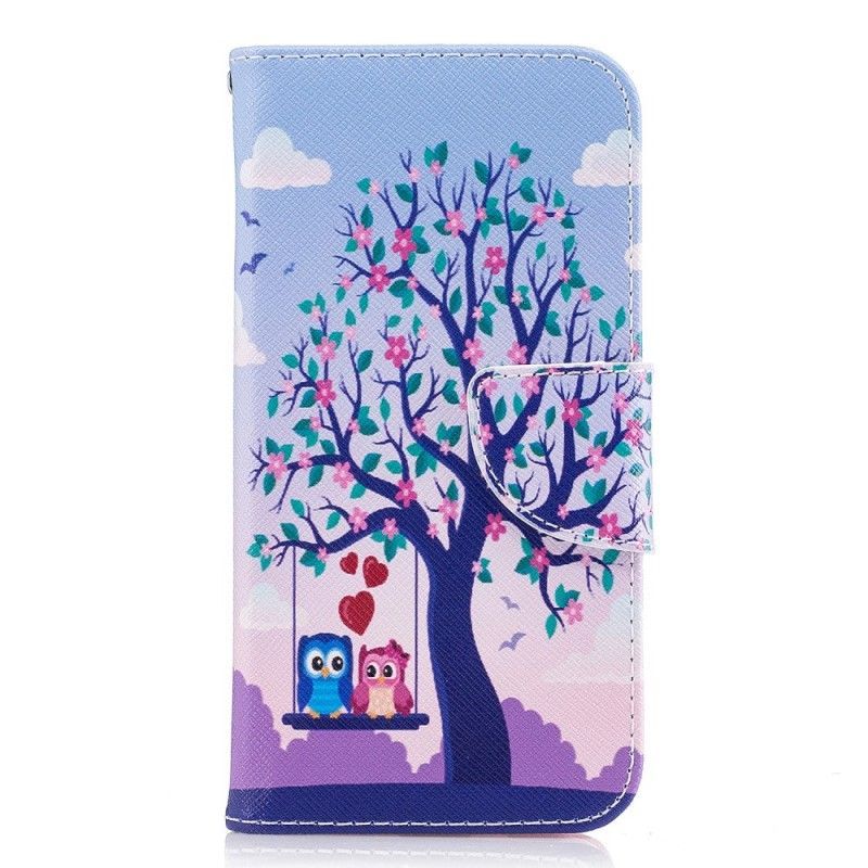 Kožené Pouzdro Na Samsung Galaxy J3 2017 Sovy Na Houpačce