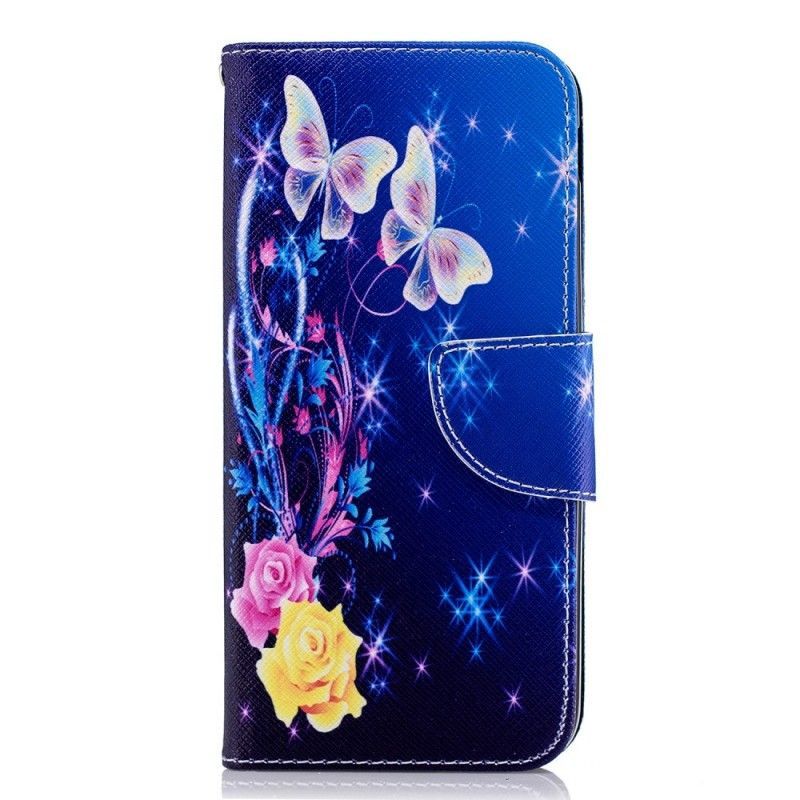 Kožené Pouzdro Na Samsung Galaxy J6 Motýli V Noci