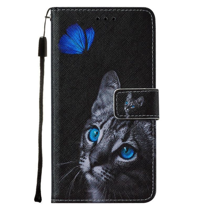 Kožené Pouzdro Na Samsung Galaxy M11 Kočka A Modrý Motýl