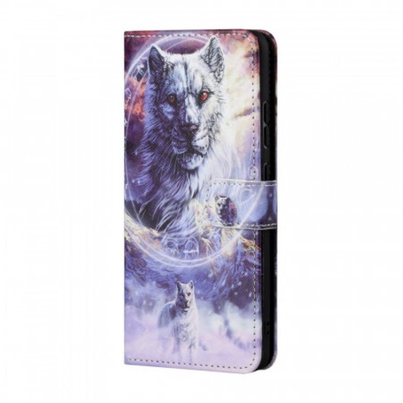 Kožené Pouzdro Na Samsung Galaxy M23 5G Na Lana Lanyard Wolf