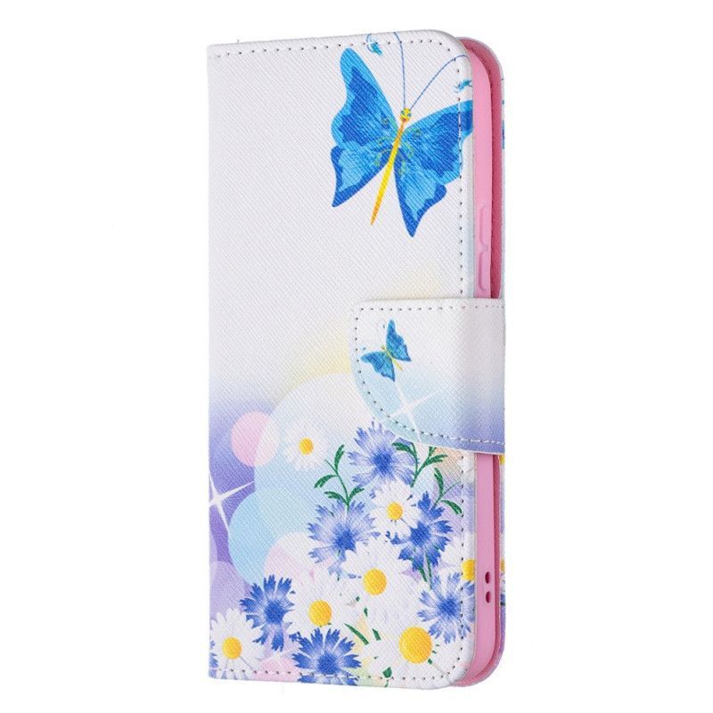 Kožené Pouzdro Na Samsung Galaxy S22 5G Malované Motýly A Květiny
