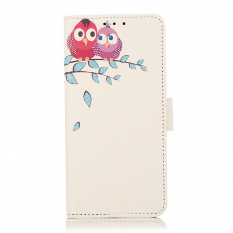 Kožené Pouzdro Na Samsung Galaxy S22 5G Pár Sov Na Stromě