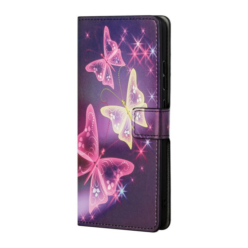 Kožené Pouzdro Na Samsung Galaxy S22 Plus 5G Motýli A Květiny