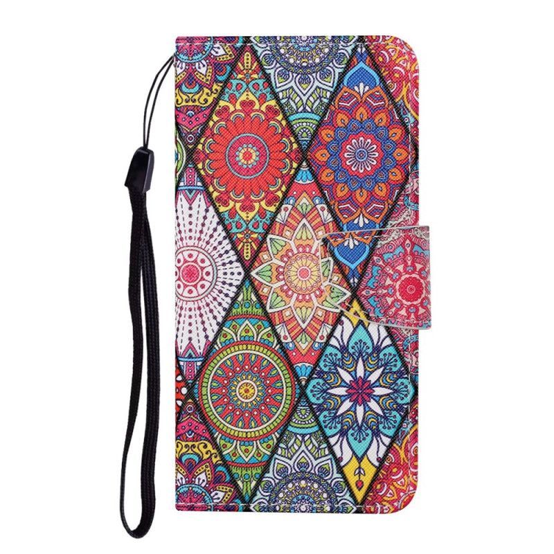 Kožené Pouzdro Na Samsung Galaxy S22 Ultra 5G Patchwork S Lanyardem