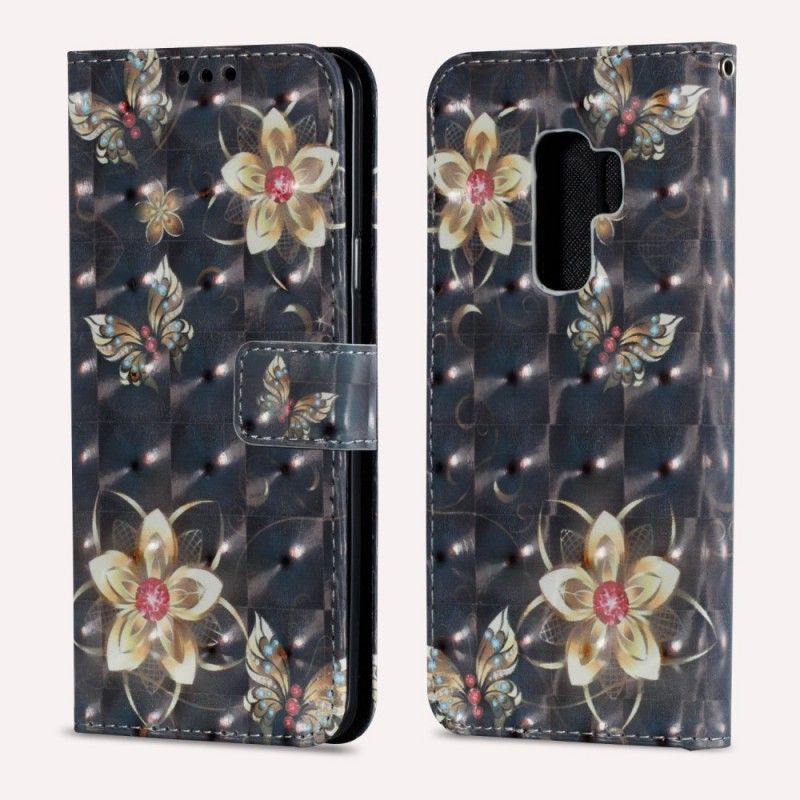 Kožené Pouzdro Na Samsung Galaxy S9 Plus Retro Barevné Květiny