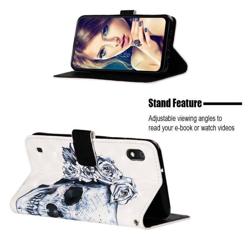 Kožené Pouzdro Samsung Galaxy A10 Květinová Lebka