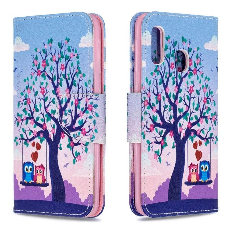 Kožené Pouzdro Samsung Galaxy A20e Sovy Na Houpačce
