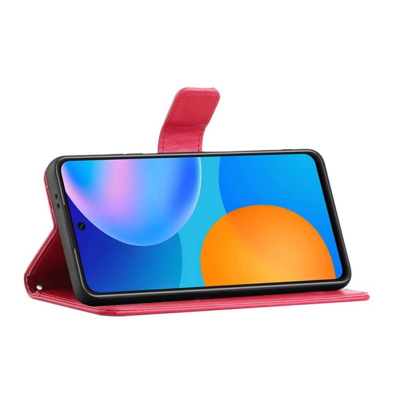 Kožené Pouzdro Samsung Galaxy A72 4g / A72 5g Motýli A Řemínkové Květiny
