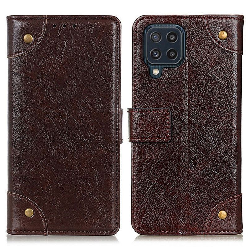 Kožené Pouzdro Samsung Galaxy M32 Dělené Nýty Z Napa Kůže