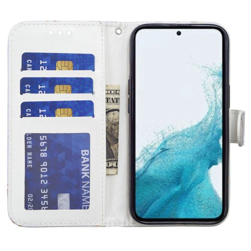 Kožený Kryt Na Samsung Galaxy A15 5g Modrý Motýl S Řemínkem