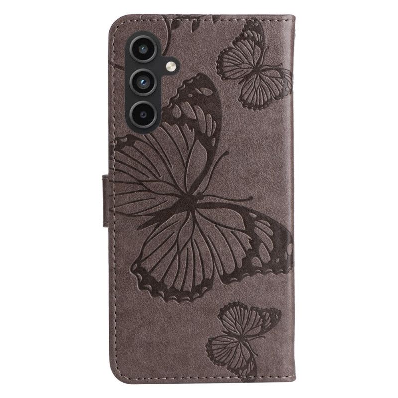 Kožený Kryt Na Samsung Galaxy A15 5g Obří Motýli S Popruhem