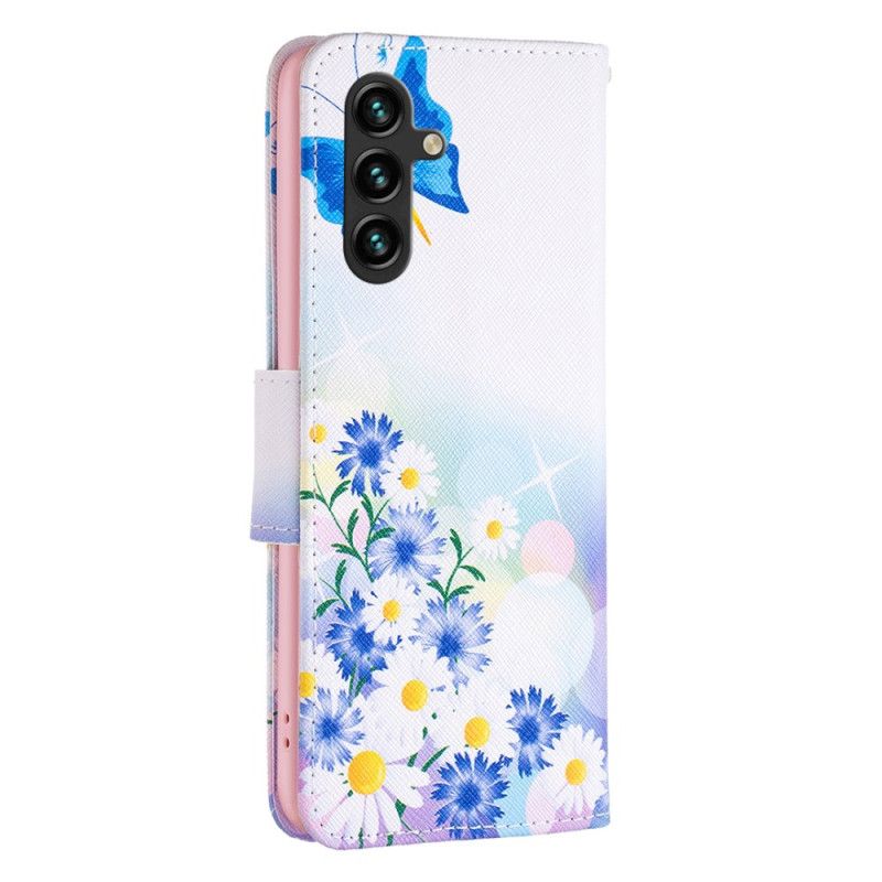Kožený Kryt Na Samsung Galaxy A16 5g Akvarel S Motýly A Květinami