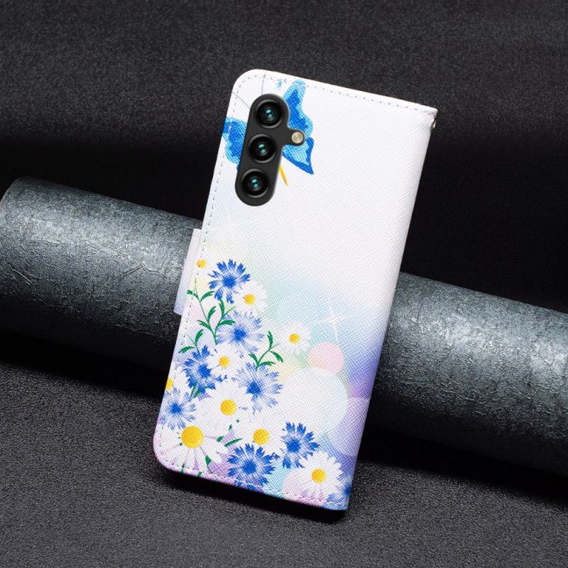 Kožený Kryt Na Samsung Galaxy A16 5g Akvarel S Motýly A Květinami