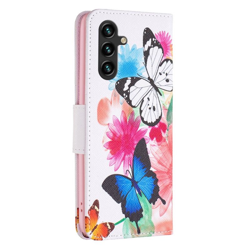 Kožený Kryt Na Samsung Galaxy A16 5g Dva Akvareloví Motýli