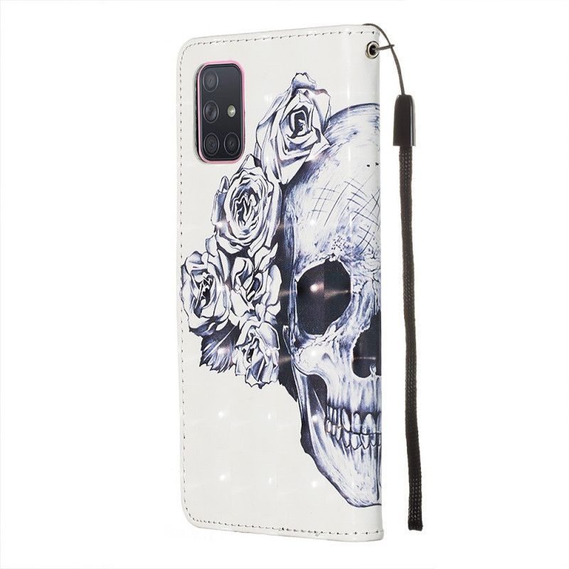 Kožený Kryt Na Samsung Galaxy A71 Květinová Lebka