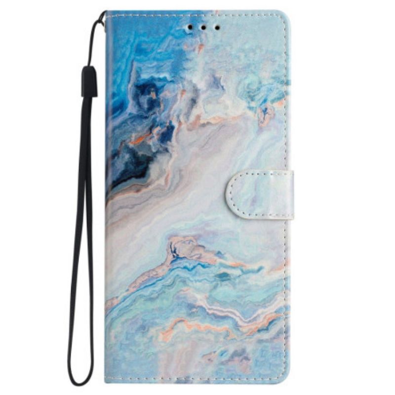 Kožený Kryt Na Samsung Galaxy S24 5g Modrý Mramor V Lanire