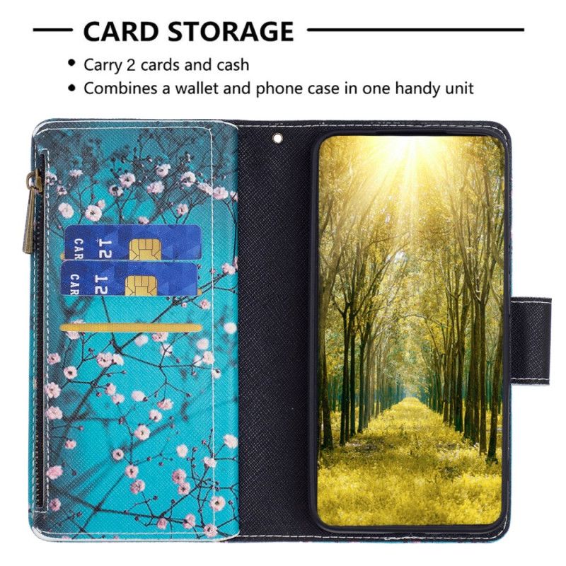 Kožený Kryt Na Samsung Galaxy S24 5g Peněženka Se Švestkovým Květem S Popruhem