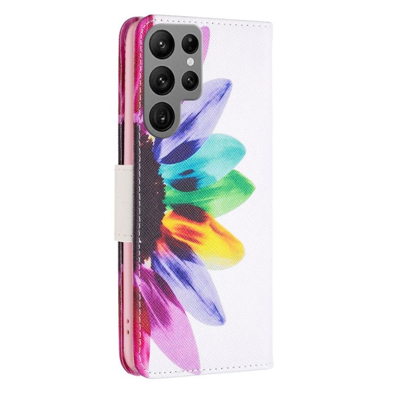Kožený Kryt Na Samsung Galaxy S24 Ultra 5g Květina Akvarelu