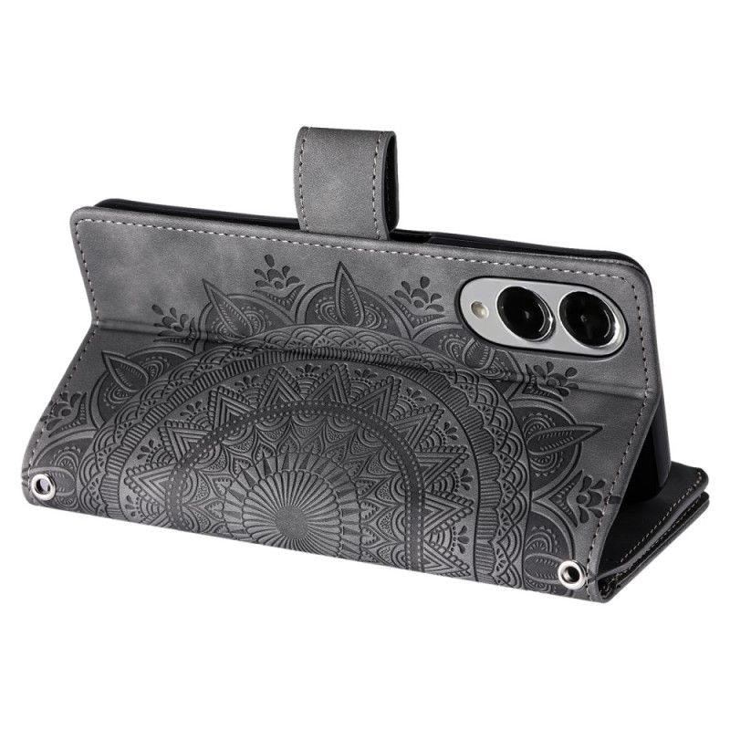 Kožený Kryt Na Samsung Galaxy S25 5g Edge Peněženka S Efektem Semiše S Mandalou