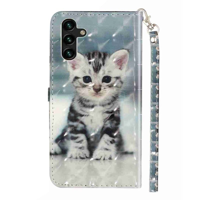 Kožený Kryt Na Samsung Galaxy S25 Fe Kotě Se Šňůrkou Na Krk