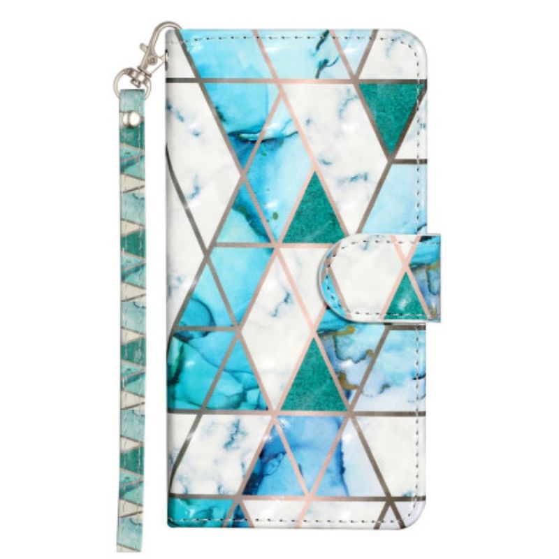 Kožený Kryt Na Samsung Galaxy S25 Fe Modrý Mramor Se Šňůrkou Na Krk