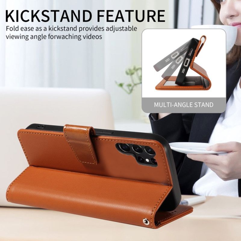 Kožený Kryt Na Samsung Galaxy S25 Ultra 5g Kožená Peněženka S Rfid Popruhem