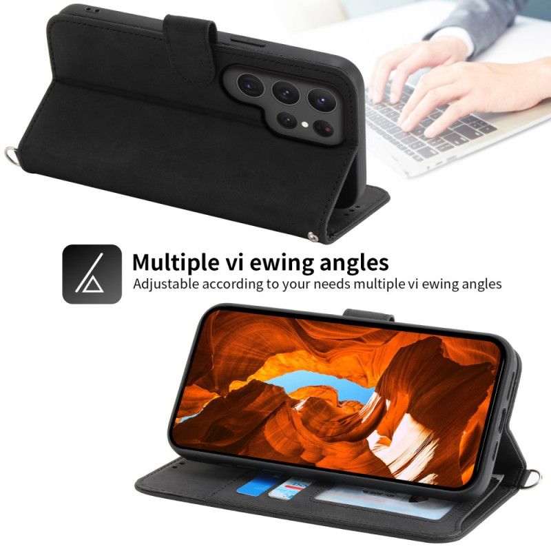 Kožený Kryt Na Samsung Galaxy S25 Ultra 5g Květinový Vzor A Popruhy